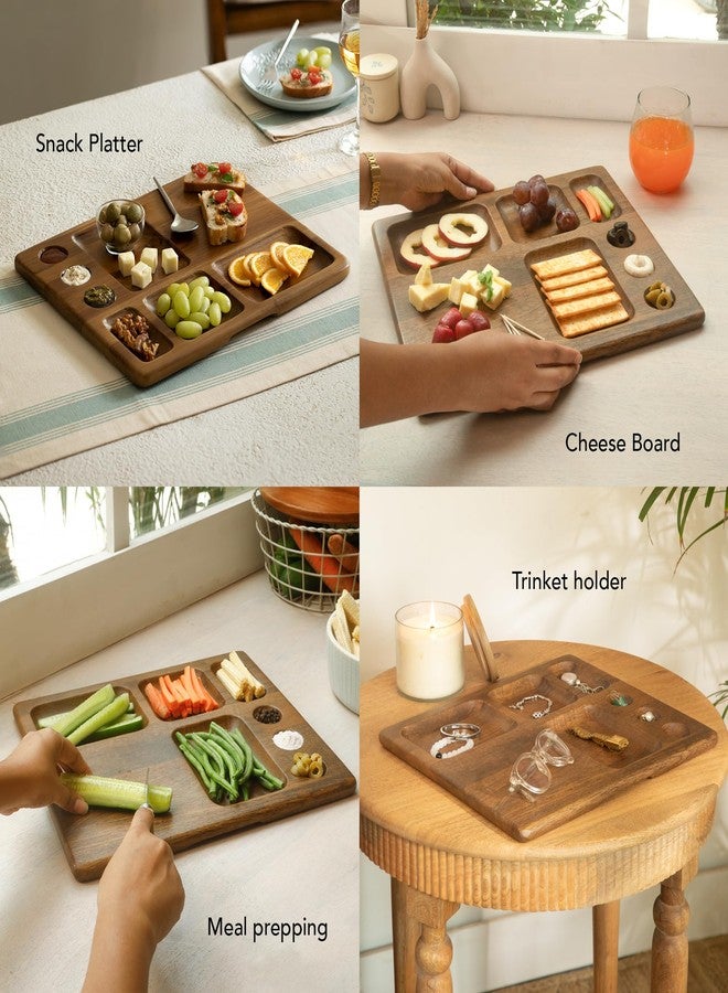 Ellementry Sous Chef Multi Utility Platter | Serving Platter with Wooden Board for Serving Sweets, Cookies, Dry Fruits, Snacks at Home | Chopping Cutting Board for Kitchen Vegetables, Fruits & Cheese - Image 3